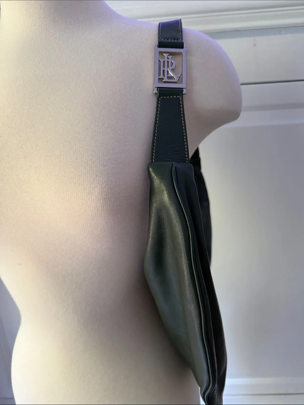 Lauren Ralph Lauren Dark Green Leather Hobo Shoulder Bag - Picture 2 of 10
